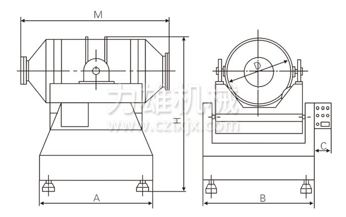 二維運動混合機結(jié)構(gòu)示意圖